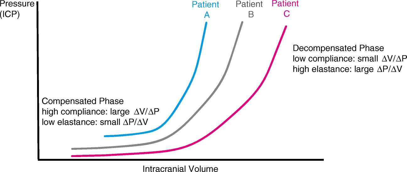 Intracranial pressure volume relationships