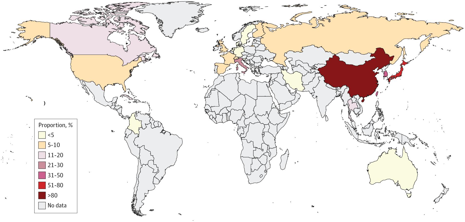 Map of the Proportion of Macrolide-Resistant Mycoplasma pneumoniae Infections by Country